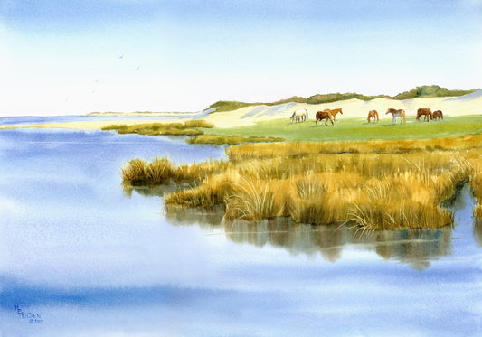 Cedar Island Horses Giclée Print