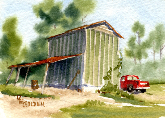 Daddy's Truck Next to Tobacco Barn Giclée Print