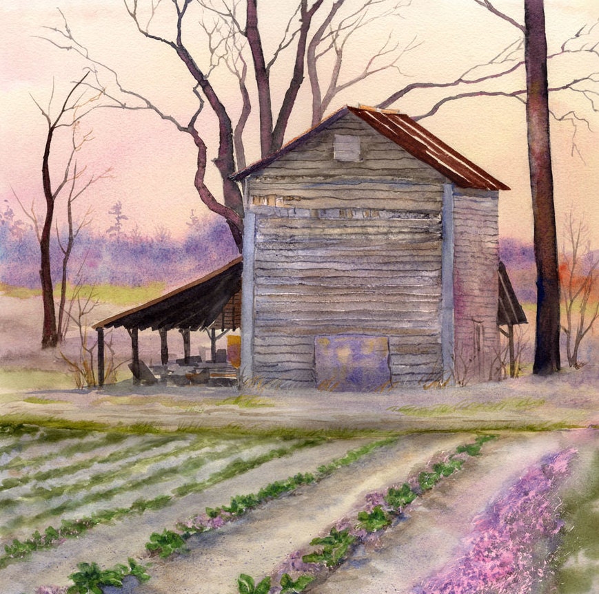 Rose Hill Barn in Winter Twilight Giclée Print